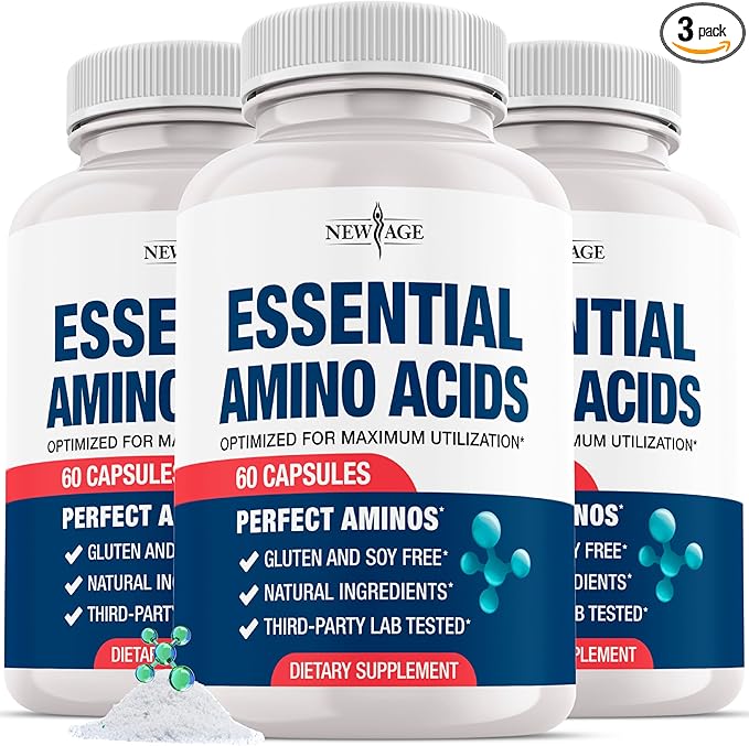 NEW AGE Amino Acid Complex – 20 Aminos with BCAAs L-Glutamine L-Arginine &amp Hyaluronic Acid – Supports Recovery Energy Immune Health &amp Wellness – Non-GMO Gluten-Free – 180 Capsules