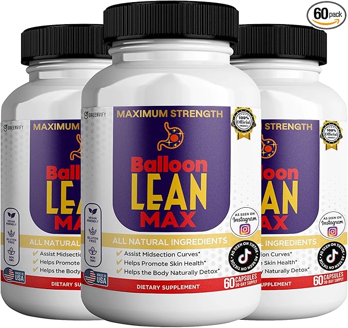 Balloon Lean Max Maximum Strength Dietary Supplement 60 Capsules Natural Ingredients 30-Day Supply (3)
