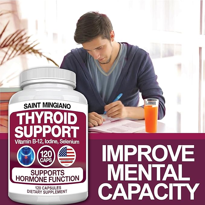 Thyroid Support Supplement with Iodine |120 Capsules to Help Body Mass &amp Improve Energy Cardiovascular Energy &amp Focus Formula | 14 Natural Vitamins
