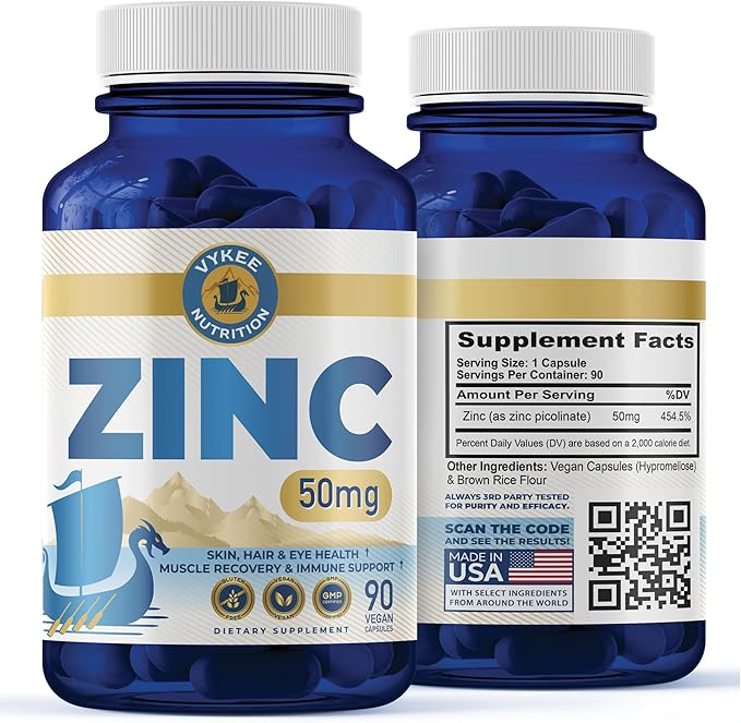 Vykee Nutrition Zinc – Daily Wellness Supplement | Nourish Your Skin for a Radiant Glow | Immune Support &amp Enhance Digestion | 90 Capsules