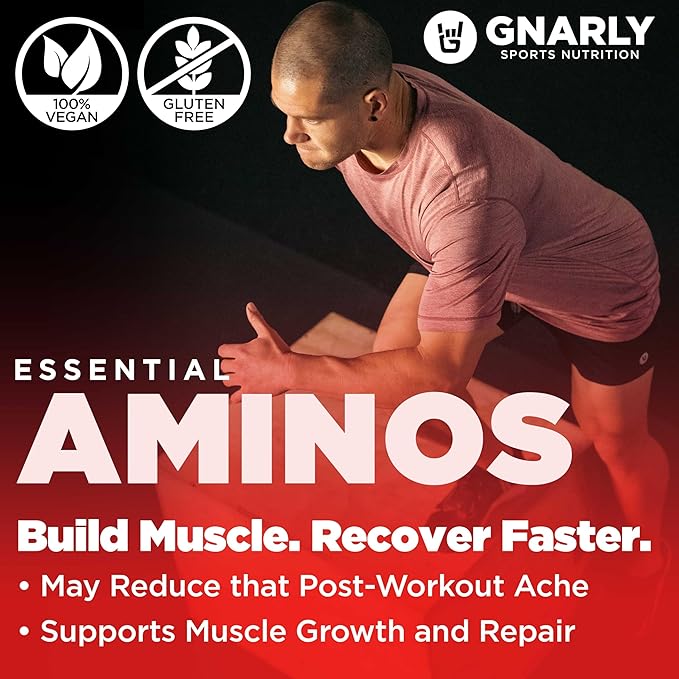 Gnarly Nutrition Essential Aminos Powder Berry Lemonade – Pre-Workout Amino Acids – NSF Contents Certified – Supplement to Support and Rebuild Muscle – Berry Lemonade Caffeine Free 10.58 oz