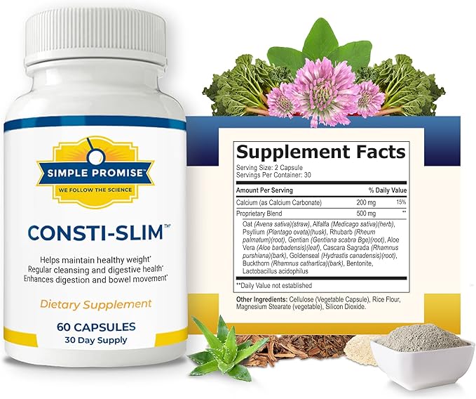 Simple Promise - Consti-Slim - Natural Digestive Health and Wellness Support – Promotes Healthy Enzyme Activity 60 Capsules