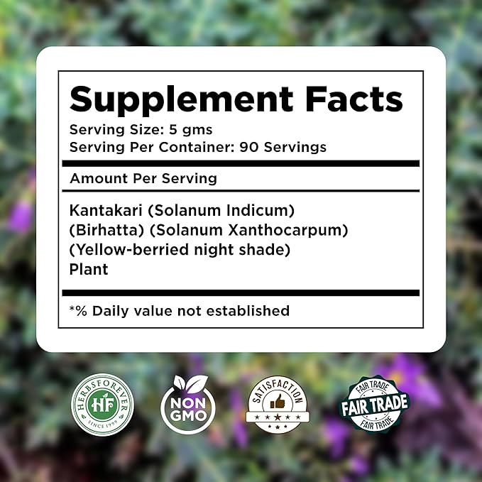 Herbsforever Kantakari (Solanum xanthocarpum) Indian Nightshade. Plant Powder|Supports Respiratory Immune Health &ampNatural Expectorant- Wild Harvested -Non GMO | Ultra Clean| Steam Treated|16oz-1L
