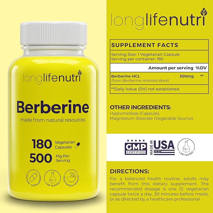 LongLifeNutri Quercetin 1000 mg with Bromelain 200 mg &amp Berberine HCl 500 mg Bundle – 120 + 180 Vegetarian Capsules 2–6 Month Supply Botanical Alkaloid Complex Non-GMO GMP Certified Made in U