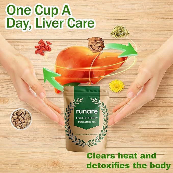 Runare Dandelion &amp Goji Detox Tea - Liver &amp Kidney Detox Tea with Dandelion Root Goji Berry Cassia Seed Orange Peel &amp Chrysanthemum Natural Herbal Blend 、Caffeine-Free – 12 Servings