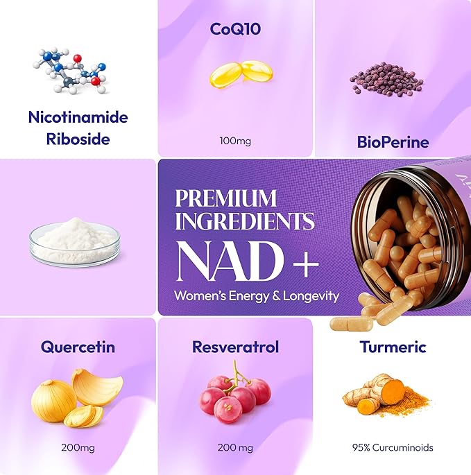 NAD Supplements for Women - Radiance Formula with Resveratrol CoQ10 Turmeric &amp BioPerine - Cellular Renewal Supplement for Women - NMN Alternative - 60 Capsules