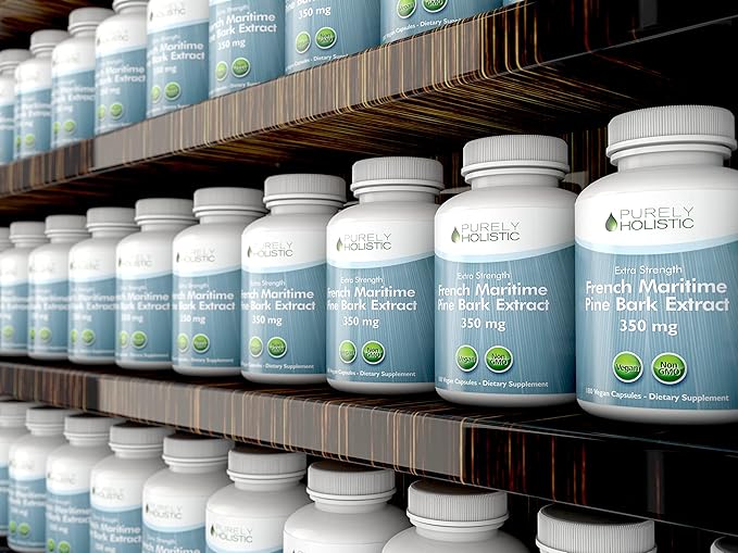 Purely Holistic Pine Bark Extract 350mg 180 Vegan Capsules 95% Proanthocyanidins - French Maritime Pine Bark Extract - Non GMO &amp Pesticide Free Antioxidant Supplement