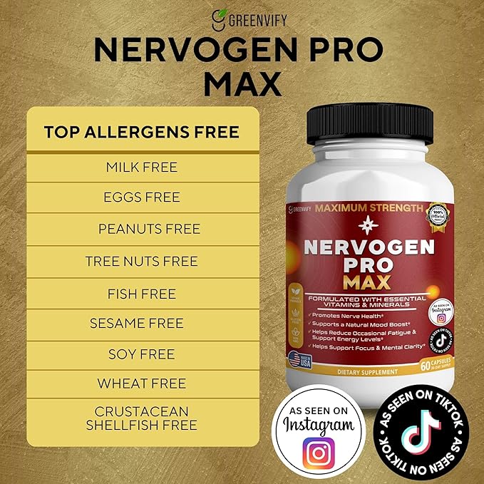 Nervogen Pro Max Nerve Health Support Supplement with B Vitamins 60 Capsules 30-Day Supply (5)