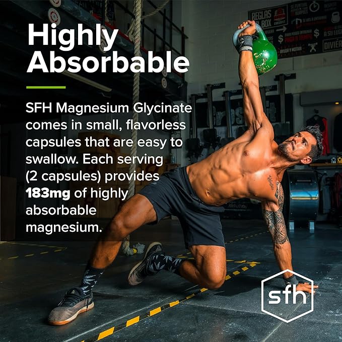SFH Magnesium Glycinate Capsules 183mg | Chelated Magnesium Bisglycinate Supplement for Sleep Relaxation &amp Muscle Recovery | High Absorption | Gentle on Stomach | 90 Capsules (45-Day Supply)