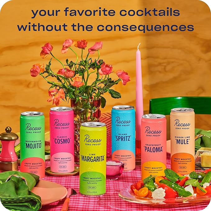 Recess Zero Proof Craft Mocktails Alcohol Free Drinks With Adaptogens Non-Alcoholic Beverage Replacement Mixer Celebration Party (Island Spritz 12oz Pack of 12)