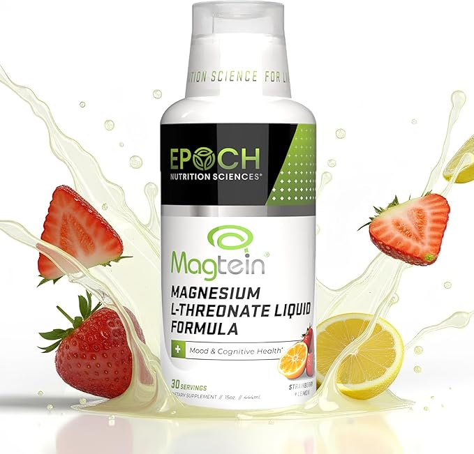 Magtein® Magnesium L-Threonate Liquid – 2000mg for Brain Health Mood &amp Sleep – Fast-Absorbing Liquid No Pills or Droppers – Strawberry Lemon Flavor – 30 Servings – Epoch Nutrition