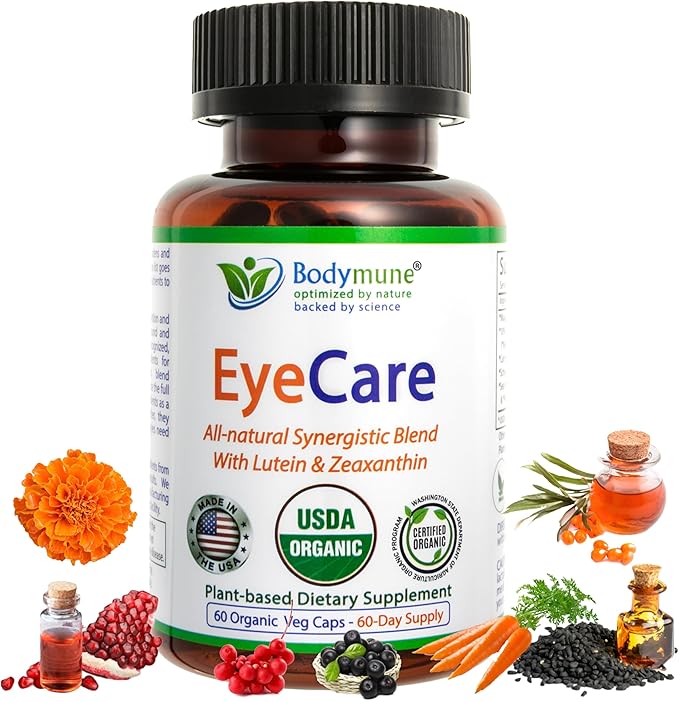 Bodymune Advanced EyeCare | USDA Organic Eye Health Supplement with Lutein &amp Zeaxanthin | Maqui Goji &amp Sea Buckthorn Extracts | 60-Day Supply | Vegan Non-GMO Made in USA
