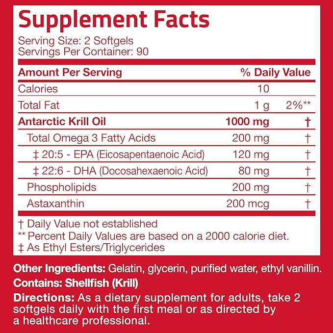 Bronson Antarctic Krill Oil 1000 mg with Omega-3s EPA DHA Astaxanthin and Phospholipids 180 Softgels