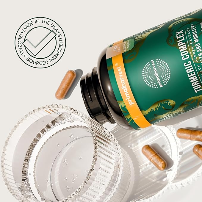 Primal Harvest 1 Pack Primal Turmeric Complex w/Black Pepper Extract Joint and Mobility Support Turmeric Supplement for Women &amp Men 60 Capsules