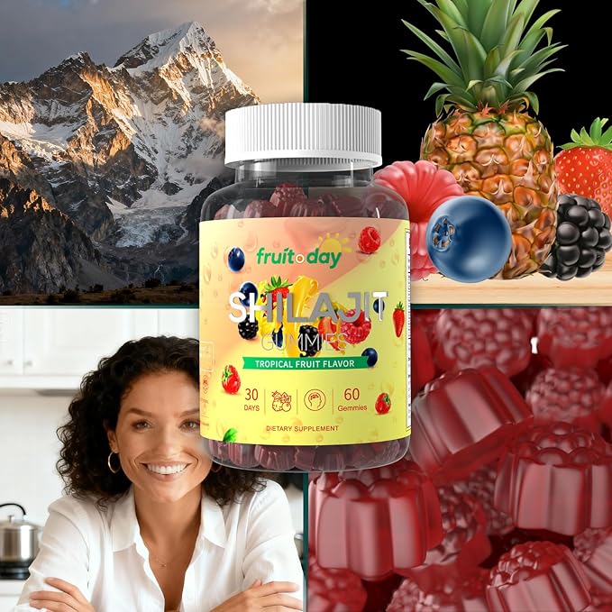 Himalayan Shilajit Gummies 600mg per Serving Daily Energy &amp Vitality Support Tropical Fruit Flavor 60 Count
