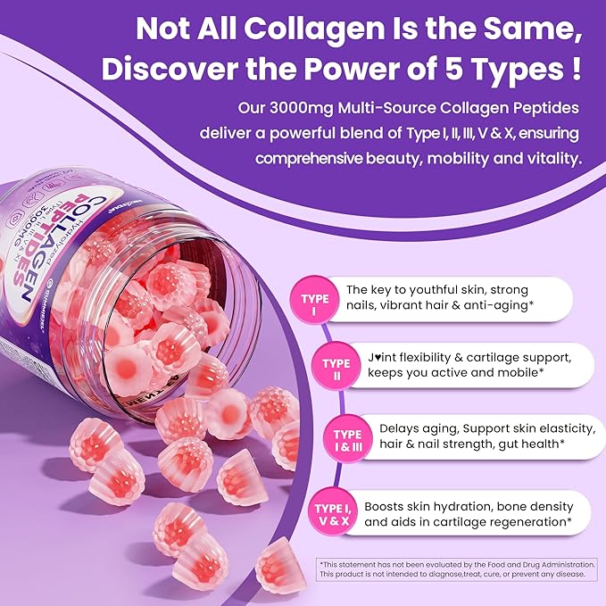 Sugar Free Collagen Peptide Filled Gummies 1 Pack + Fiber Gummies for Adults 2 Pack
