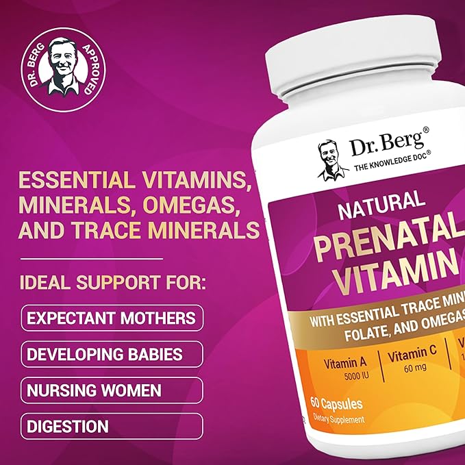 Dr. Berg Natural Prenatal Vitamins for Women (Pregnant &amp Nursing) - Prenatal Vitamins with Folate Vitamins Minerals Omegas &amp11 Powerful Superfoods - Womens Prenatal Multivitamin - 60 Capsu