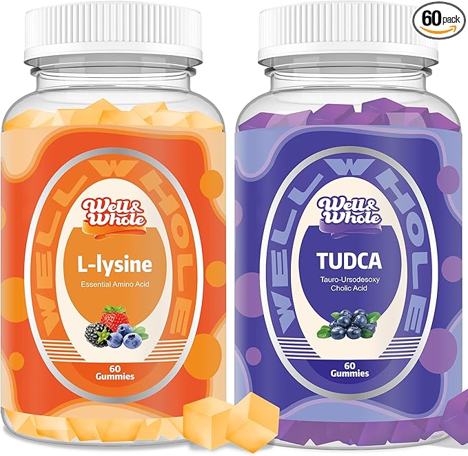 Well&ampWhole L-Lysine Gummies 1000mg and TUDCA 1000mg Gummies with Milk Thistle 500mg