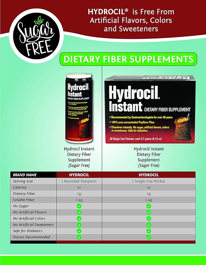Dietary Fiber Supplement Psyllium Husk Powder 30 Single-Dose Packets
