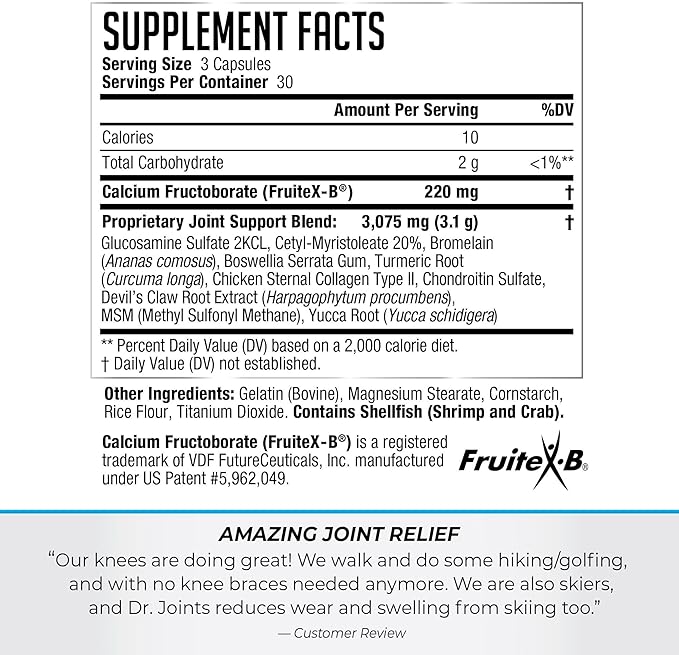 Dr. Joints NDS Nutrition Advanced - Joint Health Formula with FruiteX-B Glucosamine &amp Chondroitin - Improved Mobility &amp Flexibility - 90 Capsules