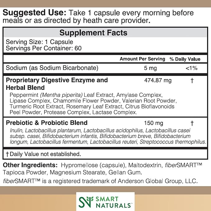 IBplus® Probiotic Digestive Enzyme &amp Herbal Blend Improved Formula-60 Capsules!! for Irritable Bowel - Abdominal Pain Constipation Diarrhea Gas/Bloating –Proprietary Formula by Smart Naturals