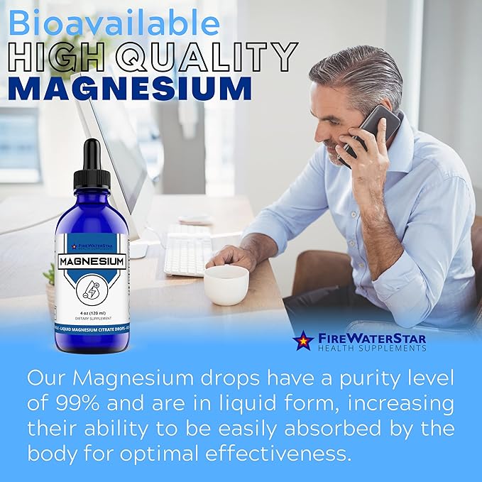 FWS Magnesium Citrate Liquid Drops for Adults and Kids Pure Magnesium Citrate Organic Non-GMO Vegan Supports Sleep Calm Energy Muscles Nerves Easy Adjustable Dosing 4 Month Supply 4 oz