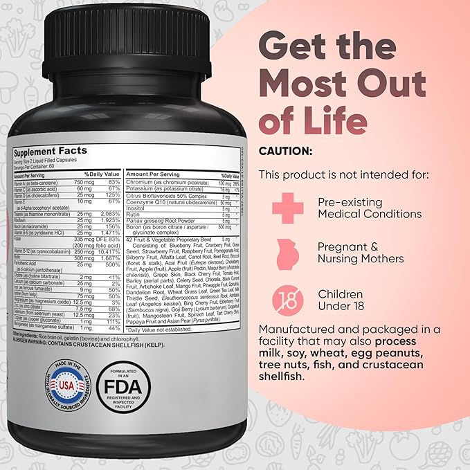 Bariatric Multivitamin with Iron – Post Bariatric Surgery – Gastric Bypass &amp Sleeve Support – for Women &amp Men – Easy to Swallow – B12 B6 &amp 42 Superfoods –Gluten-Free- 120 Caps 2-Month Sup