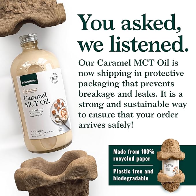 Natural Force Creamy Caramel MCT Oil – Non Dairy Keto Certified Emulsified MCTs for Low-Carb Ketogenic Coffee Smoothies &amp Shakes - Mixes Instantly + No Blending Required – 16 Oz Glass Bottle