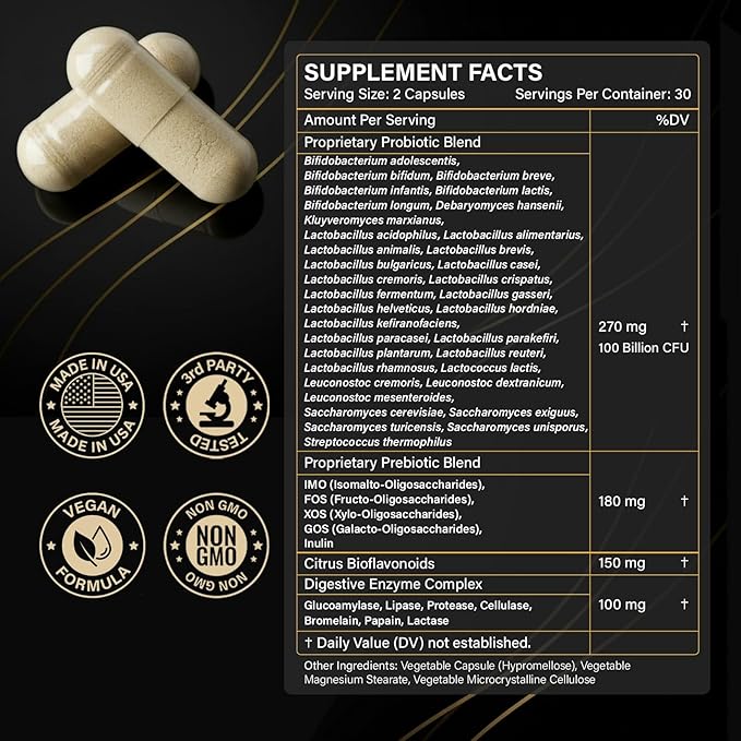 Probiotics with Prebiotics for Men and Women - 35 Strains Probiotics 100 Billion CFU for Gut &amp Digestive Health Vegan Acidophilus Probiotic Supplement Non-GMO Raw Probiotic 60 Capsules