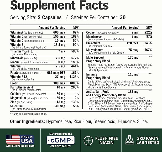 Multivitamin for Men with Methylated Vitamins and Chelated Minerals for Energy Focus and Immune Health – Premium Daily Mens Multivitamins &amp Multiminerals – 60 Capsules