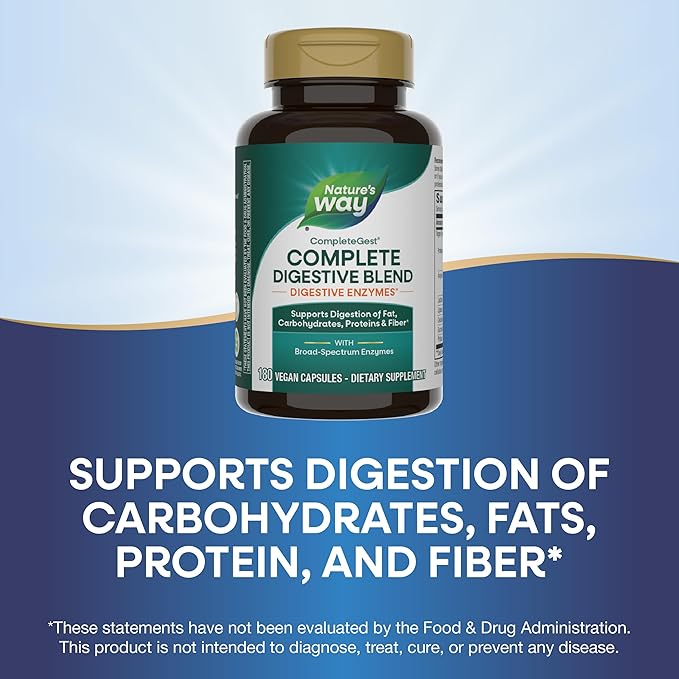 Nature's Way CompleteGest Complete Digestive Blend Vegan Enzymes Supports Digestion of Fat Carbohydrates Proteins &amp Fiber* 180 Capsules (Packaging May Vary)