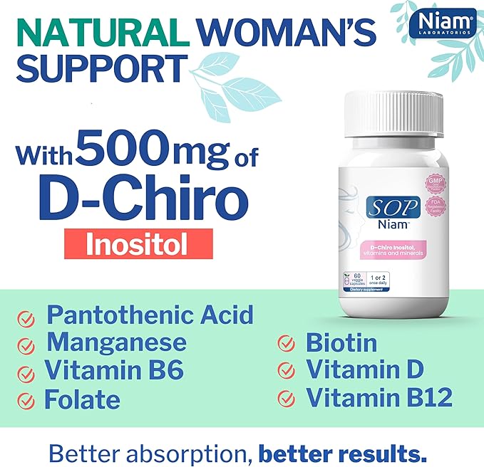 60 Day Supply | D-Chiro Inositol Supplement for PCOS - 500mg | Folic Acid Vitamin B6 B12 D3 &amp Biotin | Polycystic Ovary Syndrome | Hormonal Balance &amp Fertility Support