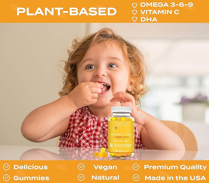 RUWAA NUTRITION Kids Nootropic Digestive Gummies with Organic Probiotics Prebiotic and Plant Based Omega 369 DHA