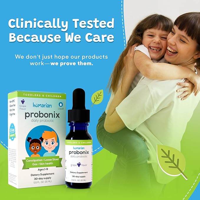 Probonix Humarian for Kids Aged 1-9 Years Old - High Bioavailability Liquid Probiotics - Superior 8-Strain Probiotic Drops to Fortify Gut Health Immunity &amp More - 30-Day Supply Tasty Grape Flavo