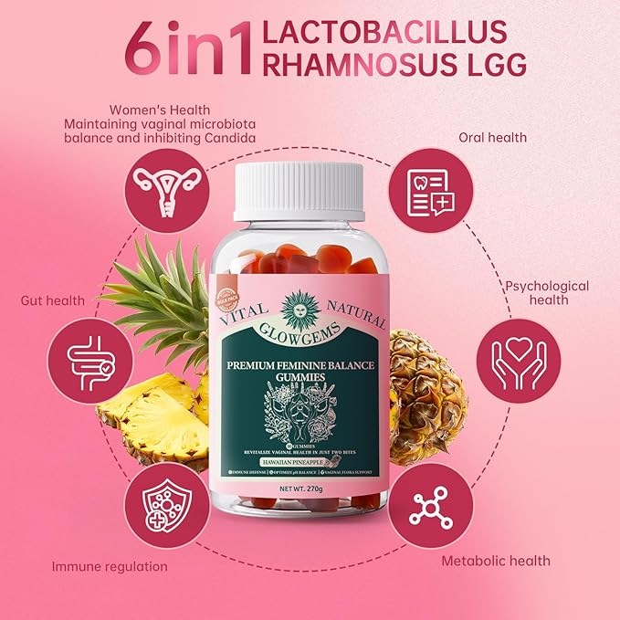 Premium Feminine Balance Gummies for Women - pH Balance &amp Wellness Support with Hawaiian Pineapple Vegan Gluten-Free Supplement Vaginal Probiotic 90 Count