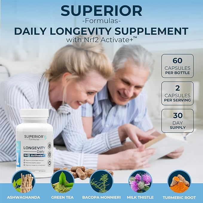 Superior Formulas Nrf2 Activator Supplement – Antioxidant Support for Cellular Health Healthspan and Longevity – Helps Reduce Oxidative Stress – 60 Capsules – Made in USA Non-GMO