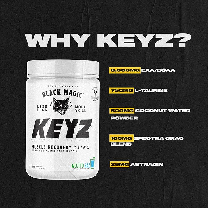Black Magic Keyz Amino Acid Matrix Powder - Muscle Recovery &amp Endurance - EAA's BCAA's &amp Taurine - Keto No Sugar Caffeine Free - Pina Colada - 14.81 oz