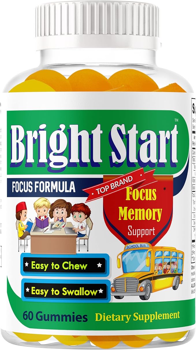BrightStart Focus Gummies for Kids &amp Teens – Kids Focus and Attention Supplements with Omega 3 DHA Brain Support Supplement for Teens Kids Omega 3 Gummies Daily Children’s Focus Gummy 60 Ct