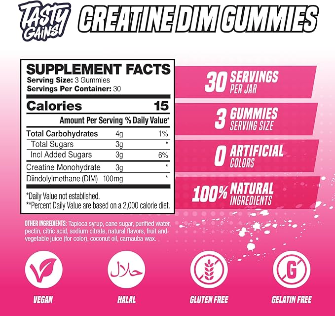 Creatine Gummies for women | 3g Creatine Monohydrate Per Serving | DIM Supplement 100 mg | Estrogen Balance for Women | Hormonal Acne Hormone Balance Glute Builder (90 Count Pineapple Mango)