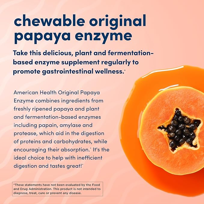 American Health Original Papaya Enzyme - 600 Chewable Tablets Pack of 4 - The After-Meal Supplement - Non-GMO Vegan - 800 Total Servings