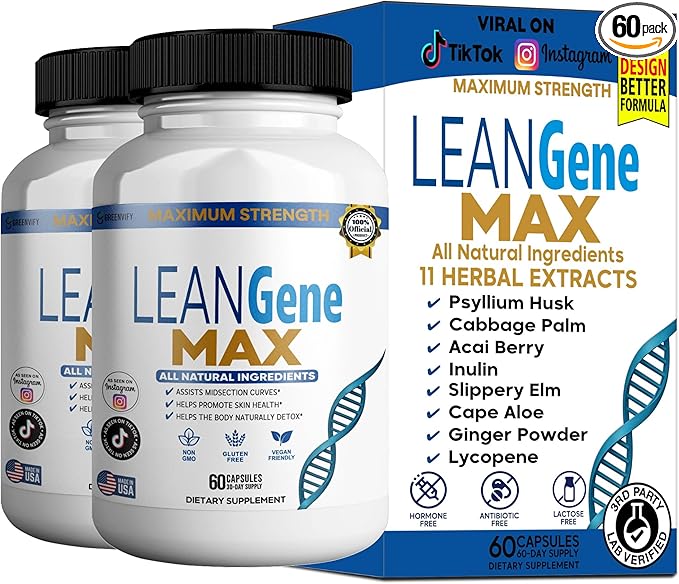 LEANGene MAX Dietary Supplement Maximum Strength All Natural Ingredients 60 Capsules 30-Day Supply (2)