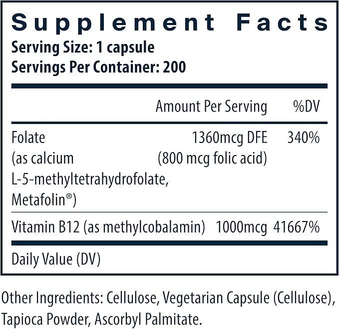 Vital Nutrients Vitamin B12 &amp Methyl Folate - Vegan Methylated Folate &amp B12 Supplement - 5-MTHF Plus B12 Supports Nervous System &amp Metabolism* - Gluten Dairy Soy Free - 200 Capsules