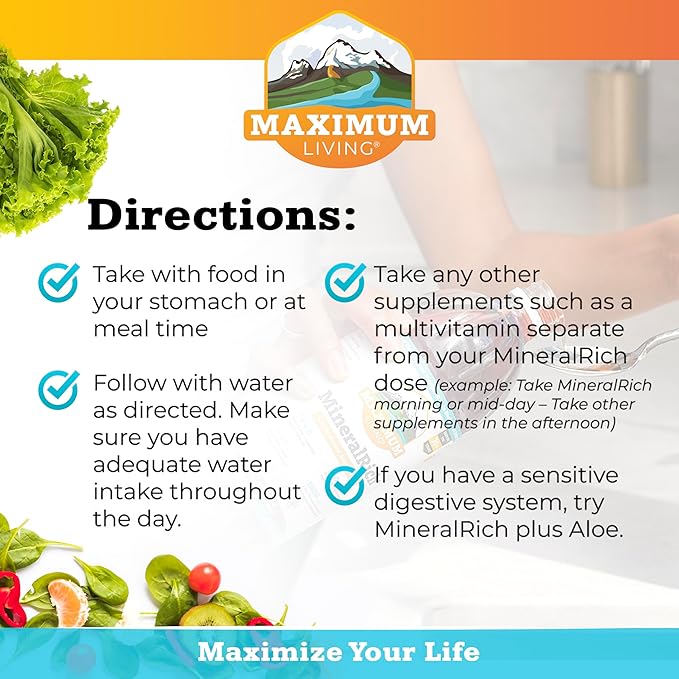 Maximum Living MineralRich - Minerals Supplement - Sugar Free Liquid Blend of Vitamins and Trace Minerals - 32 oz