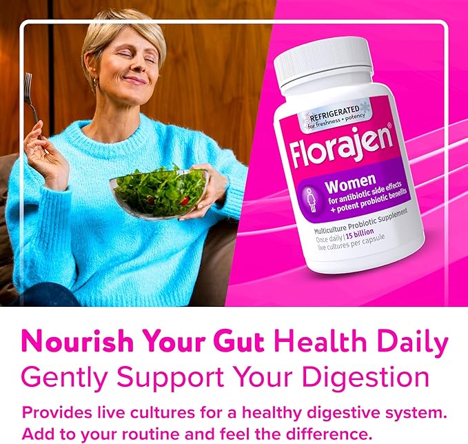 Florajen Women’s Vaginal Probiotic - Gut Health Vaginal pH Balance &amp Constipation Relief - Multi-Strain Formula with Lactobacillus - Refrigerated for Potency - 60 Capsules
