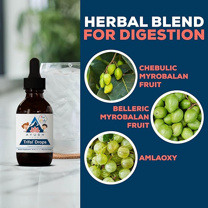 Ayush Herbs Trifal Drops - Digestive &amp Immune Wellness Booster for Kids Kids Alcohol Free Digestive Support Drops with Amla for Toddlers Children - 2 FL Oz Dropper Bottle (80 Servings)
