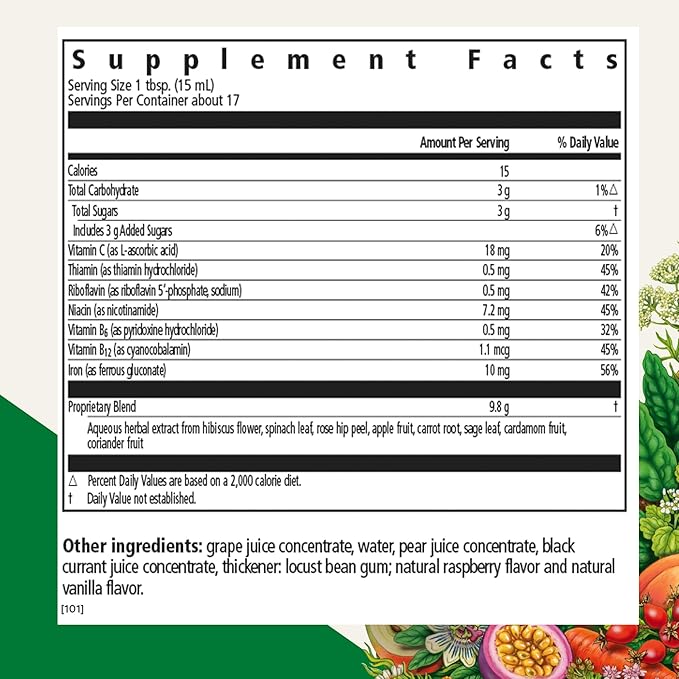 Salus Floradix Iron Kids - Liquid Iron &amp Vitamin Formula - Children's Supplement with C &amp B Vitamins - Vegan - Raspberry-Vanilla Flavor - 8.5 fl oz