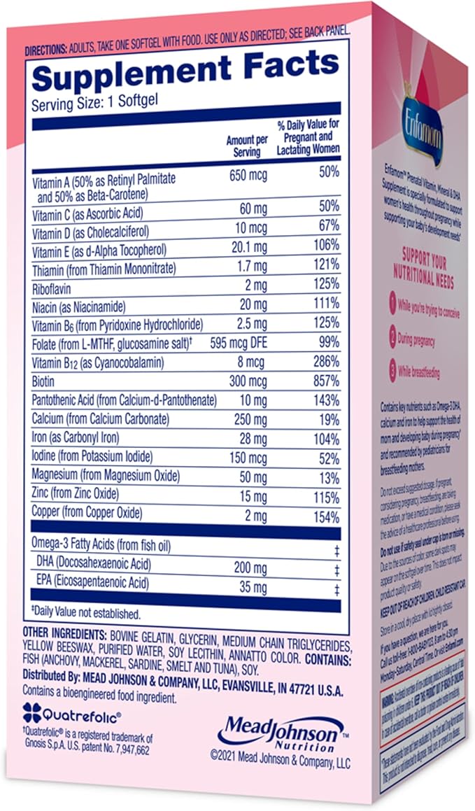 Enfamom Prenatal Vitamin Supplement for Pregnant and Lactating Women from Enfamil 30 Softgels Omega-3 DHA + Folate + Calcium