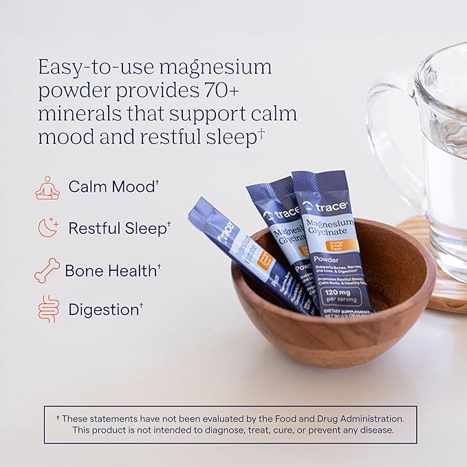 Trace Minerals Magnesium Glycinate - Bedtime Magnesium Supplement for Sleep Support - Nervous System &amp Healthy Mindset Support - Travel-Friendly Stick Packs - Orange Dream Flavor - 30 Servings