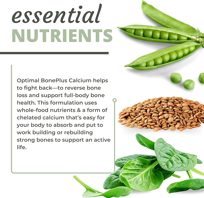 Optimal Health Systems BonePlus Calcium | Highly Absorbable Chelated Calcium + Ipriflavone Probiotics Plant Enzymes | Bone Strength Supplement | 90 Capsules