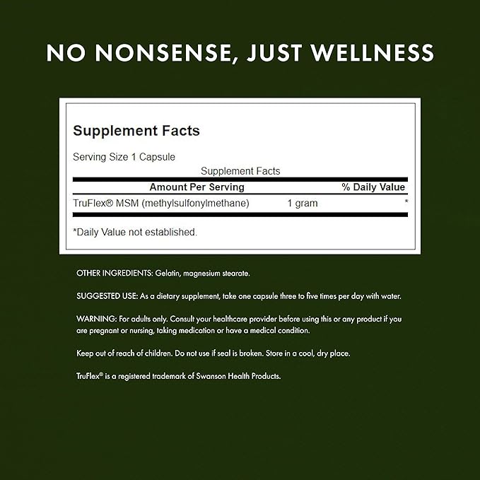 Swanson MSM - Essential Minerals Promoting Mobility &amp Joint Health Support - Helps to Maintain Connective Tissue Health Including Cartilage Collagen &amp Hair - (240 Capsules 1000mg Each)